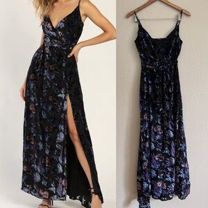Pretty Companion Black Floral Velvet Burnout Maxi Dress